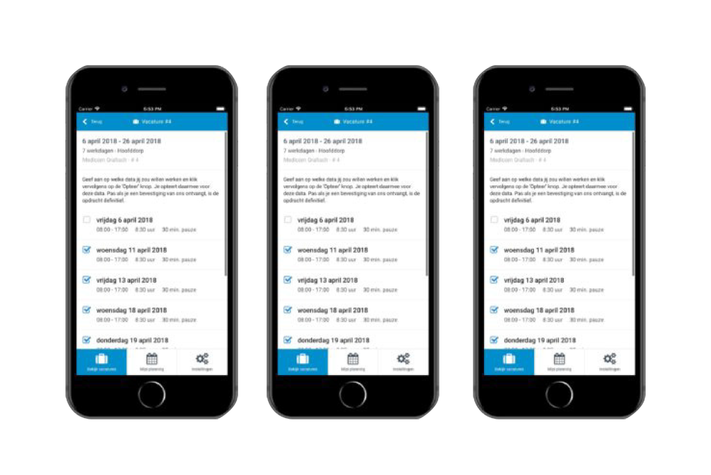 Werk vinden via de website en app